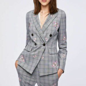 Marella Taiga Floral-Embroidered Plaid Jacket